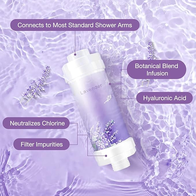 Shower Infuser, Vitamin C Shower Filter for Hard Water, Shower Head Filter to Chlorine Fluoride Sediment, Helps Dry Skin & Hair Loss, Easy Installation (Lavender)