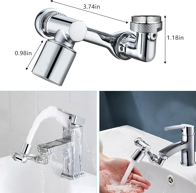 1080°Swivel Faucet Extender, Sink Water Faucet Aerator Extension in Brass, Swivel Robotic Arm Bathroom Faucet Extender, Rotating Extension Filter with 2 Mode Splash