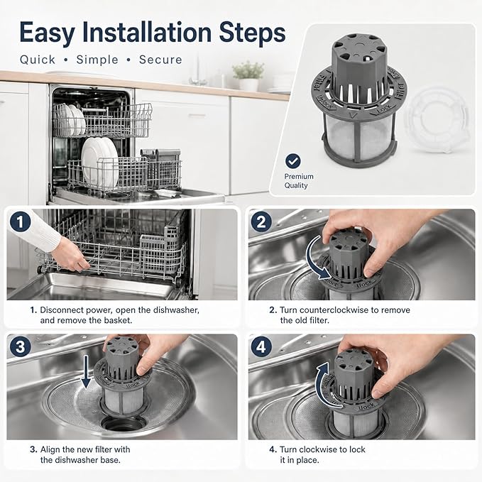 WD49X24057 Dishwasher Ultra Fine Filter Kit Compatible with GE Hotpoint, Dishwasher Filter for WD12X10416, WD12X20107 WD12X21676 WD12X21976 WD12X23736 GDT550PYR7FS DDT595SBL5TS GDT655SMJ2ES