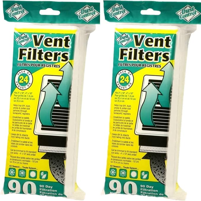 Dust Control Vent Filters - Pack of 48 | Traps Dirt, Dust, Smoke, Pollen Size Particles | Provides Fresh, Filtered Air for Bathrooms, Bedrooms, Kitchen, Family Rooms.
