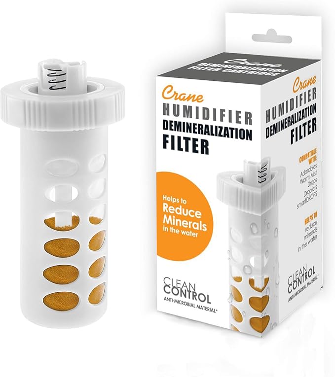 Crane Genuine Replacement Demineralization Filter Cartridge for Teardrop Humidifier Reduces White Dust Universal Humidifier Filter 1 Count (Pack of 2)