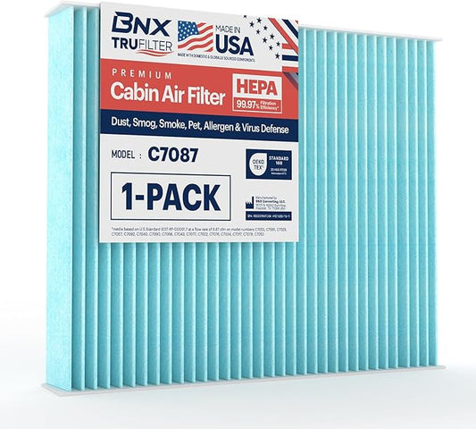 BNX TruFilter C7087 Cabin Air Filter, HEPA 99.97%, MADE IN USA, Compatible With Toyota: Camry, Avalon; Lexus: ES300h, ES350, RX350, RX450h