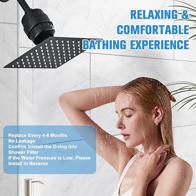 2 Pack Shower Head Filter for Hard Water, Multi-Stage Filtration Reduces Chlorine, Fluoride & Heavy Metals, Universal High Pressure Shower Filter for Skin & Hair, Matte Black
