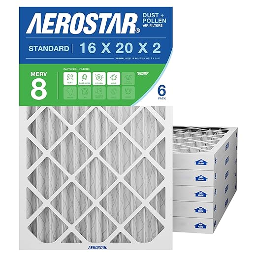 Aerostar 16x20x2 MERV 8 Air Filter, 6 Count, ACTUAL SIZE (15.50 x 19.50 x 1.75 ), HVAC, Air Conditioning & Furnace Filter Captures Dust, Lint & Pollen (MPR 600 / FPR 5)