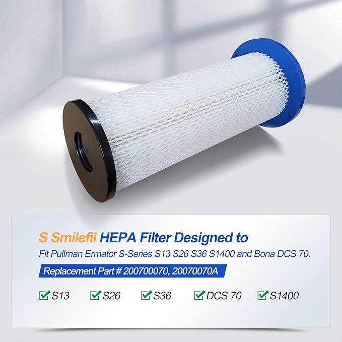 Smilefil Premium 200700070 S26 HEPA Filter Compatible with Pullman Ermator S-Series S13, S26, S36, S1400, S20, HTC50 and Bona DCS 70 Vacuum Cleaner. Compare to Part # 200700070