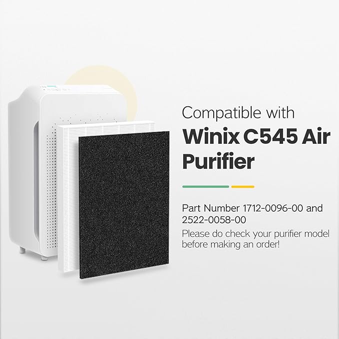 C545 Replacement Filter Compatible with Winix C545 Air Purifier, for Winix Filter S, Part 1712-0096-00 and 2522-0058-00, 2 Pack HEPA & 8 Pcs Activated Carbon Pre-Filter