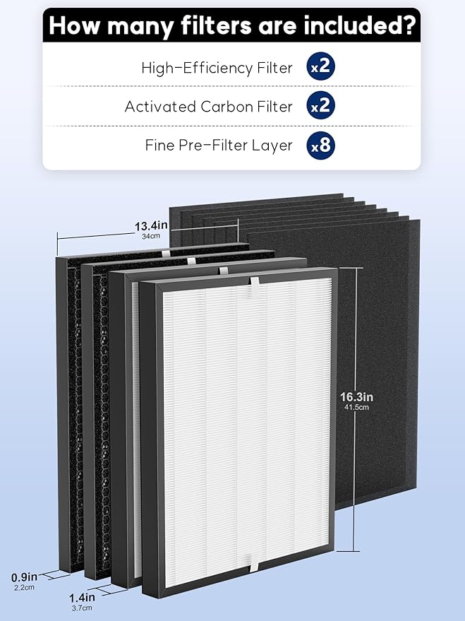 3000 Replacement Filters Compatible with Air Doctor 3000 Air Purifier – 2 Premium Efficiency Filters + 2 Activated Carbon/VOC Filters + 4 Pre-Filters (Not Compatible with 3500)