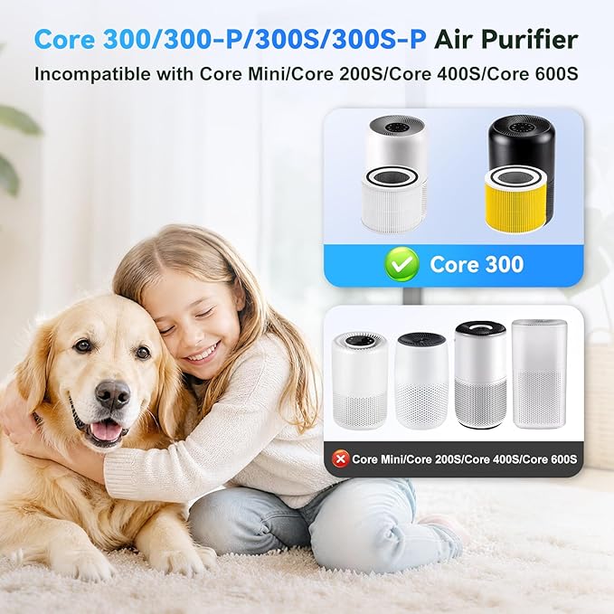 Core 300 Pet Care Replacement HEPA Filter for LEVOIT 300 300-P 300S 300S-P, H13 True HEPA Activated Carbon, 99.97% Filtration Dust Pollen Pet Dander Smoke, Replaces Core 300-RF-PA, 2 Pack Yellow