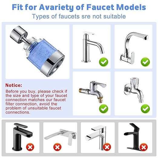3 Pack Sink Water Filter Faucet, 360 ° Rotating Kitchen Faucet Water Purifier, Bathroom Faucet Filter Removes Chlorine Fluoride Hard Water for Home Kitchen & Bathroom (A-13 Pcs)