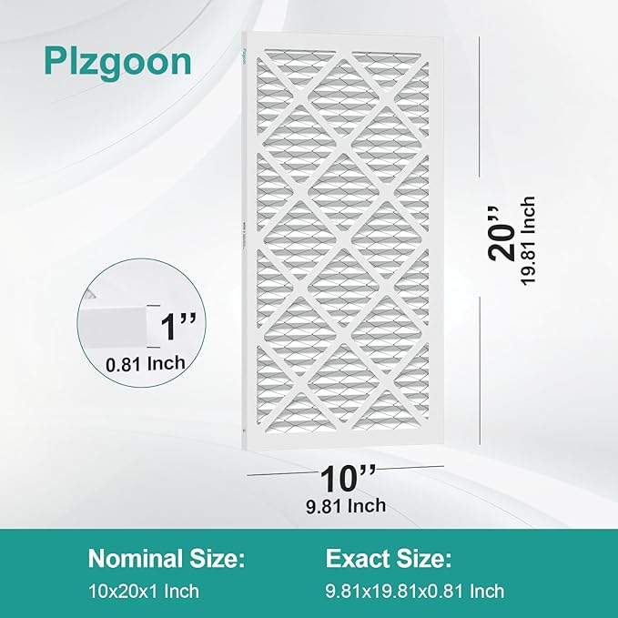 10x20x1 Air Filter MERV 8 MPR 600 (2 Pack) Pleated HVAC Furnace Filters for Home Air Conditioner AC Heating System (Exact Dimensions: 9.75"L x 19.75"W x 0.75"Th)