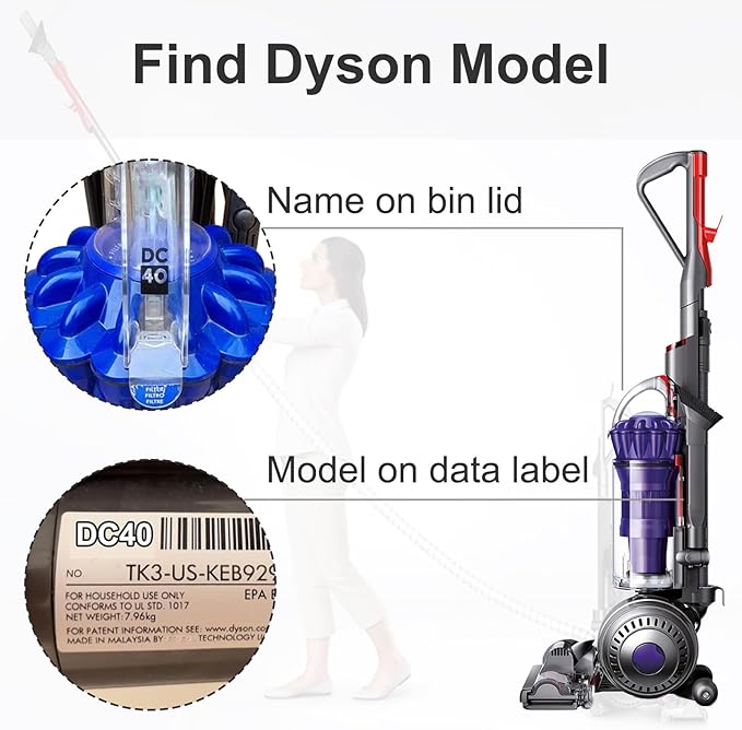 Portek Filter Assembly Replacement Intended for Dyson DC40 DC42 UP16 UP19 Light Slim Ball Multi Floor 2 Upright Vacuum Cleaners, Pre Post Filters Compare to Part No. 922676-01 & 922676-02
