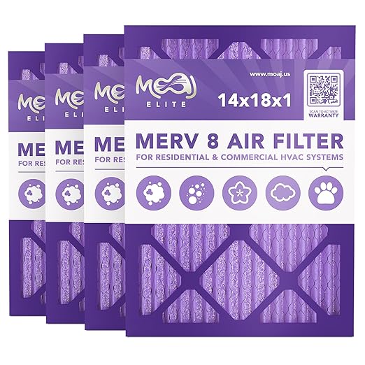 14x18x1 Air Filter (4-PACK) | MERV 8 | MOAJ Elite Dust Defense | BASED IN USA | Quality Pleated Replacement Air Filters for AC & Furnace Applications | Actual Dimensions: 13.70" x 17.70" x 0.75"