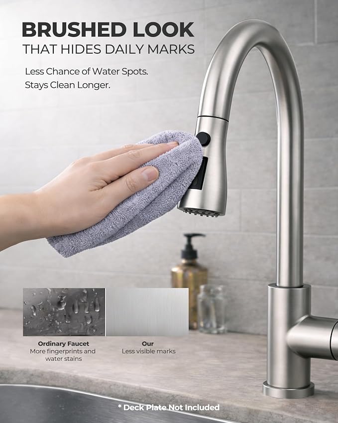 WEWE Kitchen Faucets with Pull Down Sprayer, Leak-Proof Stainless Steel Lead-Free Single Handle 1 Hole for Family Kitchen Commercial Camper Laundry Rv Bar, Brushed Nickel Bar Sink Faucet