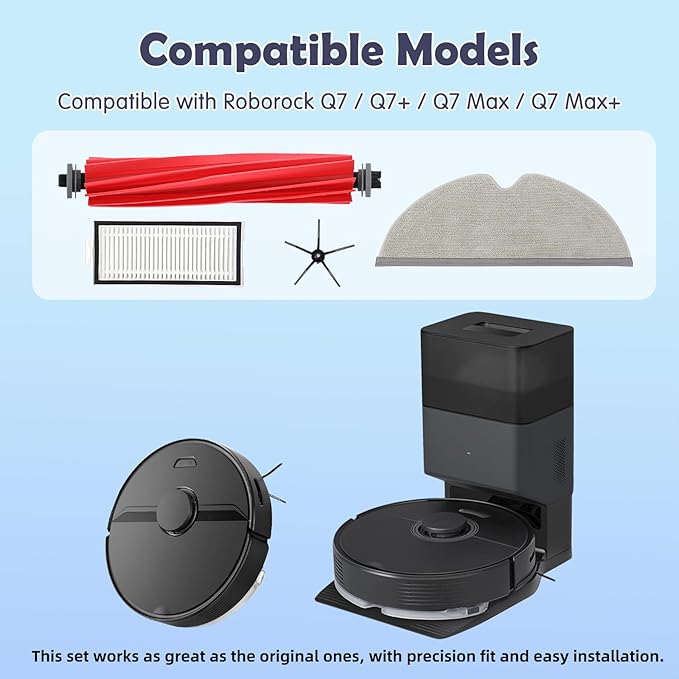 Replacement Parts for Roborock Q7 / Q7+ / Q7 Max / Q7 Max+ Robot Vacuum, 2 Main Brush, 4 Mop Cloth Pads, 6 Side Brushes, 4 Washable Filter, 1 Tool (Not for Q7 M5)