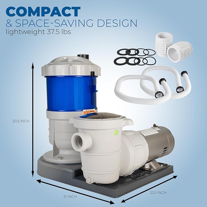 XtremepowerUS 1,800 GPH Pool Cartridge Filter System w/Pool Pump for Above Ground Swimming Pool Up To 18,000 Gallons, 1.5” Ports Includes Hoses and Adaptors