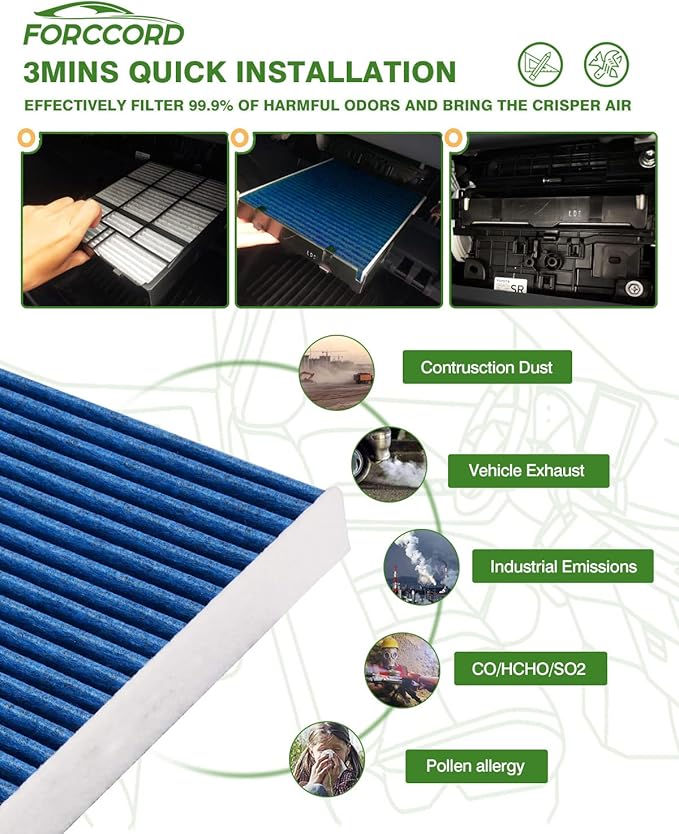 2-Pack HEPA Cabin Air Filter Fits for MICRA(15-19), NV200(17-21), VERSA(14-20), VERSA NOTE(14-19) Activated Carbon Cabin Filter Replacement CF12237 27277-1KK0A Car Accessories