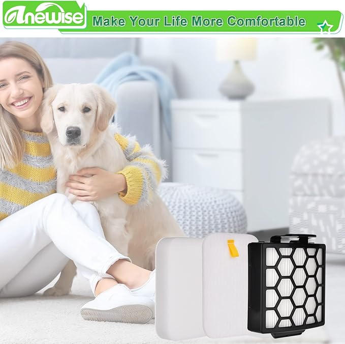 Anewise Replacement Filter for Shark Navigator Zero-M Pet Pro ZU102 ZU60 ZU62 ZU55 NV181 NV150 NV151 NV251 Rotator NV255 ZU100 ZU81 Upright Vacuum, 2+6 Foam Felt Filter, Part #1238FT60 & 1239FT60