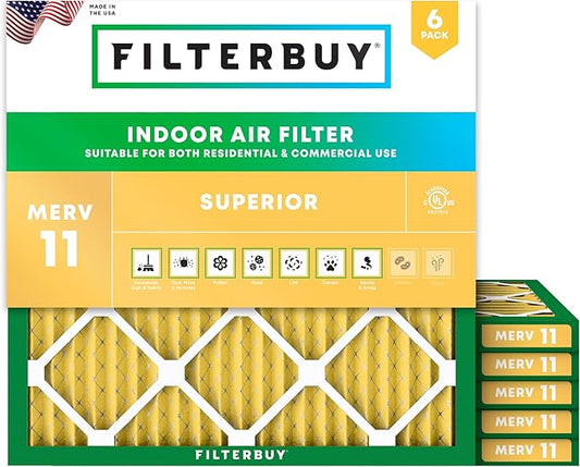Filterbuy 19x19x1 Air Filter MERV 11 Superior Pet & Allergy Defense (6-Pack), Electrostatic Pleated HVAC AC Furnace Filters Replacement, Made in USA (Actual Size: 19.00 x 19.00 x 0.75)