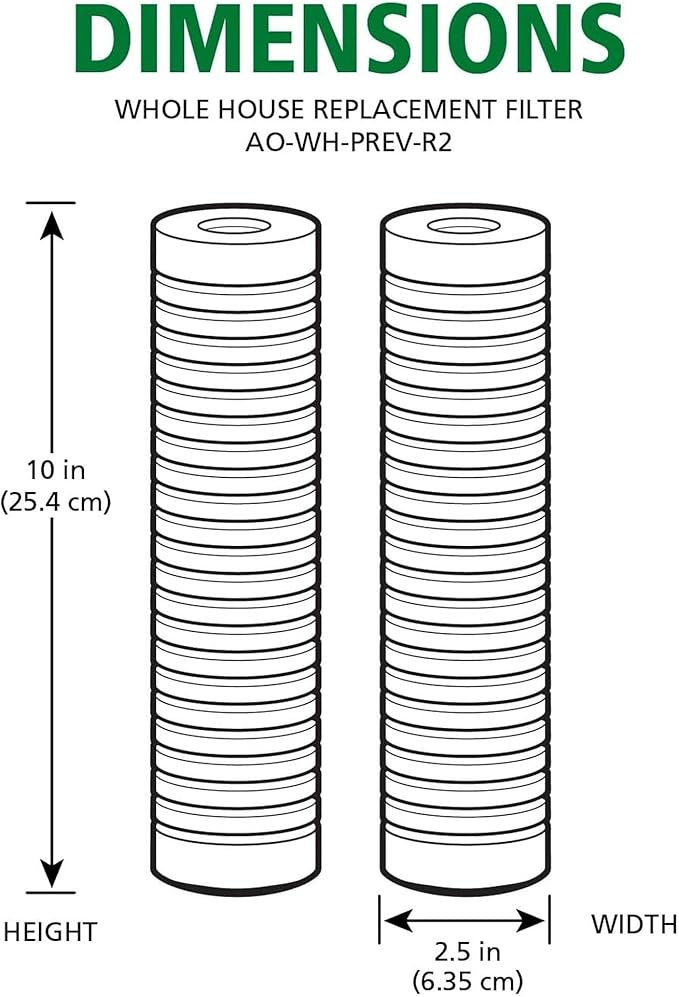 AO Smith 2.5"x10" 5 Micron Sediment Water Filter Replacement Cartridge - 2 Pack - NSF/ANSI 42 Certified - For Whole House Filtration Systems - AO-WH-PREV-R2