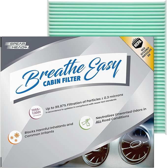 Spearhead HEPA Breathe Easy Cabin Filter, Up to 99.97% Filtration of 0.3 Micron Particles w/No Airflow Reduction (BE-157H)