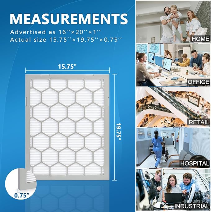 16x20x1 MERV 13 Air Filter,AC Furnace Air Filter,Reusable ABS Plastic Frame, 7 Pack Replaceable Filter Media (Actual Size: 15 3/4" x 19 3/4" x 3/4")