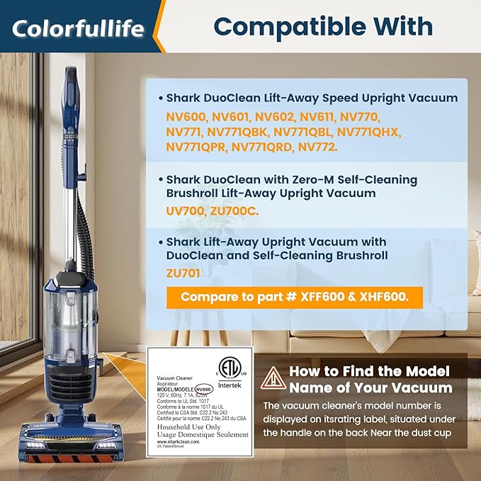 Colorfullife UV700 Vacuum Filter Replacement Kit for Shark DuoClean Speed Lift-away NV770, NV771, UV700, Repalce Part XFF600, XHF600