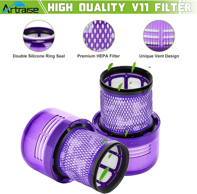 Artraise V15 Detect Filter Replacement for Dyson V11 Torque Drive Plus V11 Animal V11 Complete V11 Extra Cordless Vacuum Cleaner, Compare to Part 970013-02 (4 Pack)