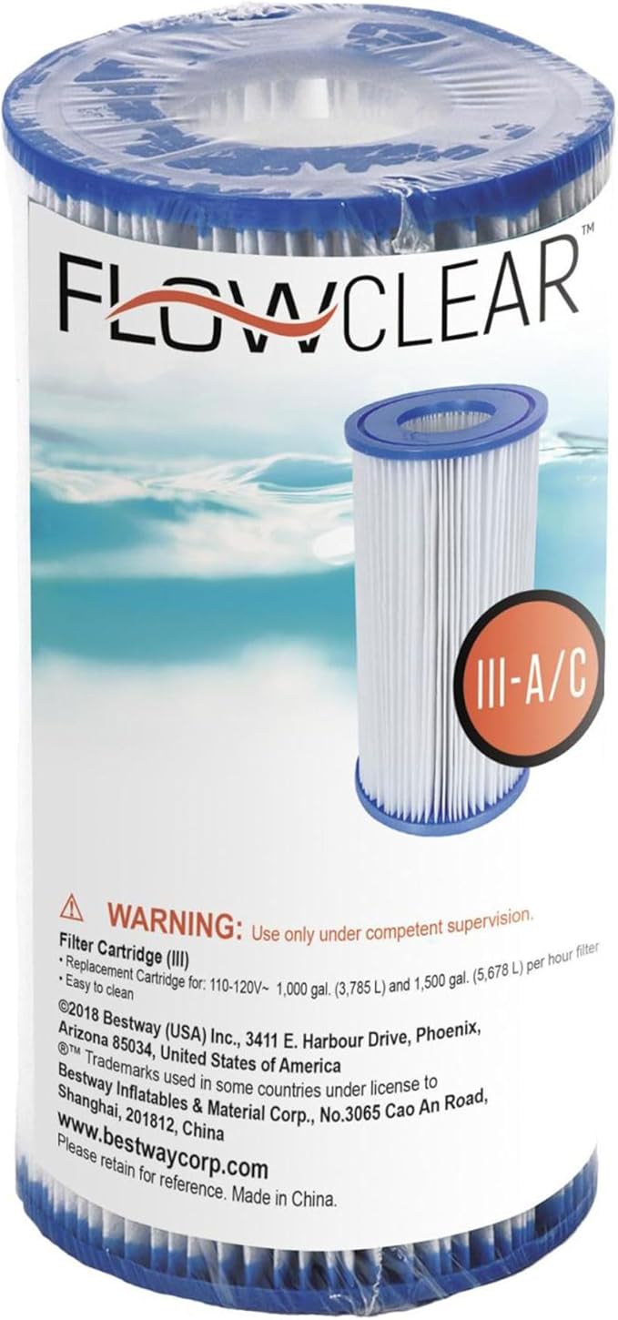 Bestway 58012E Type III/A Outdoor Swimming Pool Filter Pump Cartridge Replacement 4.2"x8" for Use in 500/800/1500 Gallon Filter Pumps (6 Pack)