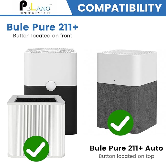 211+ Replacement Filter Compatible with Blue Pure 211+ and 211+ Auto Air Purifier, 2-Stage Filtration System of H13 True Filter and Activated Carbon Filter, White, 2 Pack