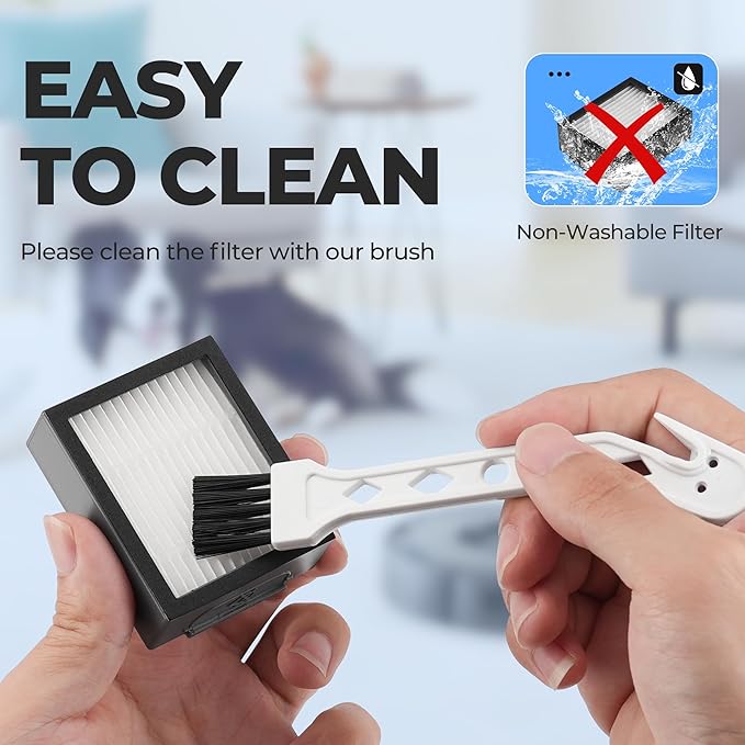 Filter Replacement for Roomba E I & J Series i7 i7+/plus i3 i3+ E5 E6 E7 i4 i6 i6+ i8 i8+ Vacuum Cleaners Parts, 6 Pack 4639161 High Efficiency Filters + 1 Cleaning Brush