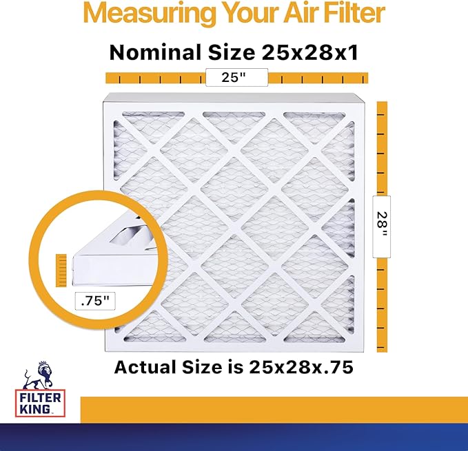 Filter King 25x28x1 Air Filter (MERV 13) (4-Pack) Dust & Allergy Control AC Furnace Filters, MADE IN USA, HVAC, Pleated, Electrostatic (Actual Size: 25 x 28 x .75)