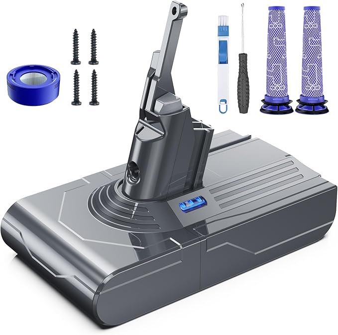 Morpilot 21.6V 8000mAh Battery Replacement for V8, Compatible with SV10 V8 Animal V8Motorhead V8Absolute V8Carbon Fiber V8Fluffy Series Cordless Vacuum, 1 Post-Filter and 2 Pre-Filters