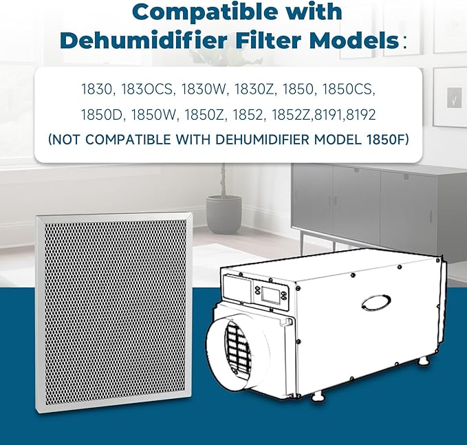 2-Packs 5443 Washable MERV 8 Dehumidifier Filter 10x12x1 Compatible with AprilAire Whole-House Models1830 1850 1852 and Ventilation Models 8191 8192