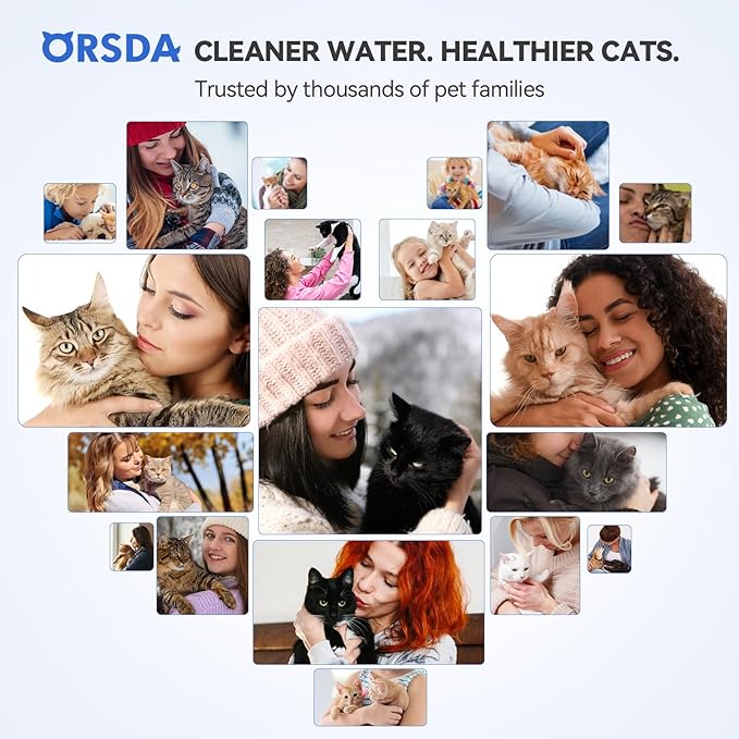 ORSDA Cat Water Fountain Filters, ORSDA Replacement Filters Carbon, Resin Filter ONLY for D30 67oz/2L Automatic Cat Fountain Dog Water Dispenser, 4 Filtration System (6 PCS Filters）