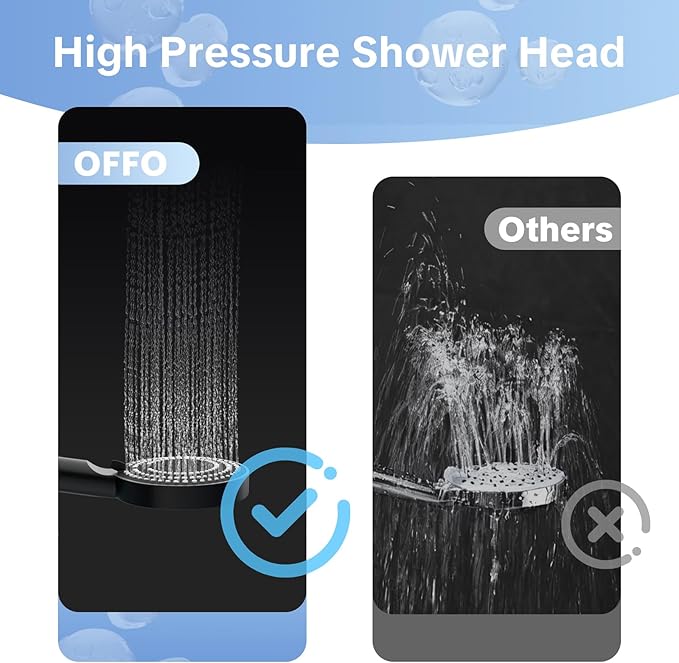OFFO Filtered Shower Head with Hose, 20 Stage Shower Head with Filters with 60" Shower Hose, 4” Face High Pressure 6-Mode to Remove Chlorine, Matte Black