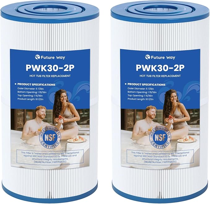 Future Way PWK30 Hot Tub Filters Replacement for Watkins 31489, Unicel C-6430, Filbur FC-3915, Pleatco PWK30 Hot Springs Spa Filters, 30 sq. ft, 2 Pack