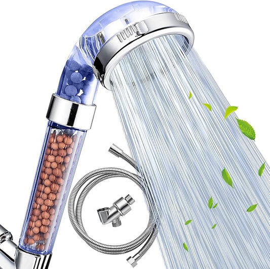 Nosame® Shower Head with Hose and Braket, Filter Filtration High Pressure Water Saving 3 Mode Function Spray Handheld Showerheads for Dry Skin & Hair