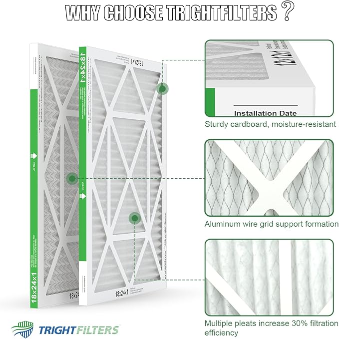 TRIGHTFILTERS 18x24x1 Air Filter 4 Pack, MERV 8 Pleated Dust Defense Air Filters Replacement for Air Conditioner & Furnace, Durable & Lightweight