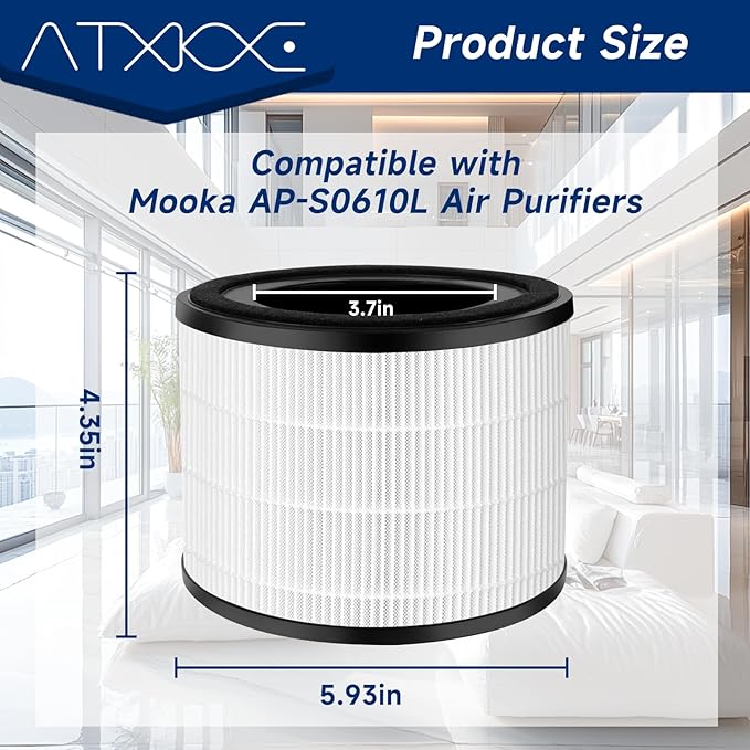 ATXKXE 2 Pack AP-S0610L Air Filter Replacement Fit for Mooka AP-S0610L Air Purifier, 3-in-1 True Filter