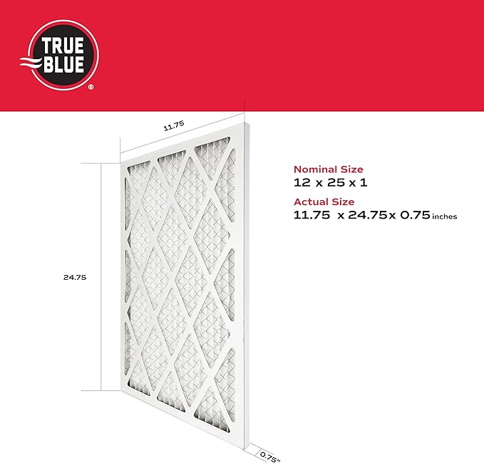 True Blue 12x25x1 MERV 11 Allergen Air Filter (4-Pack) | Electrostatic Pleated HVAC Furnace Air Filter | Replacement Filter for Home Use | Made in USA