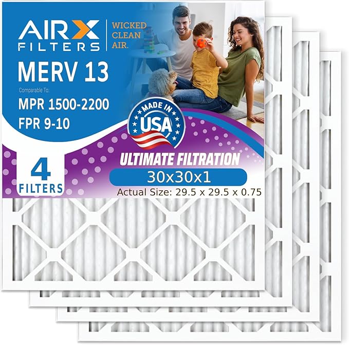 AIRX FILTERS WICKED CLEAN AIR. 30x30x1 Air Filter MERV 13 Electrostatic Pleated Air Conditioner Filter 4 Pack HVAC AC Furnace Filters