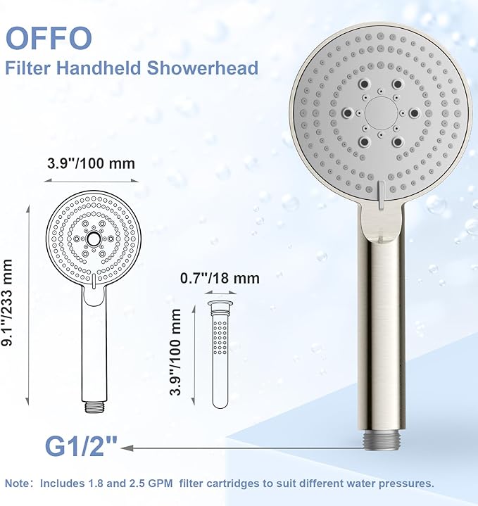 OFFO Filtered Shower Head with Handheld, 20 Stage Shower Head with Filters with 60" Stainless Steel Hose & Holder, 4” High Pressure 6-Mode to Remove Chlorine, Brushed Nickel
