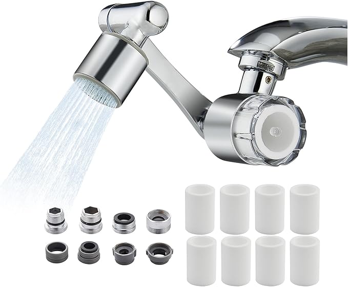 YYKBZ Water Filter For Sink Faucet Extender,1080° Swivel Aerator,2 Modes Spray Sink Water Filter,Brass Faucet Mount Purifier System For Kitchen/Bathroom/Toddlers,Multiple Adapters With 9pcs Filters
