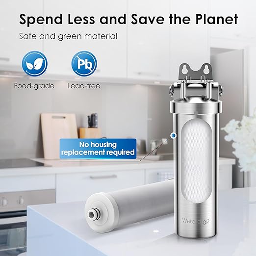 Waterdrop AS08 Stainless Steel Under Sink Water Filter System, 1 Years Lifetime Under Sink Water Filter, 5X Service Life, Reduces Chlorine, Lead, Heavy Metals, Bad Taste (1 Filter Included)