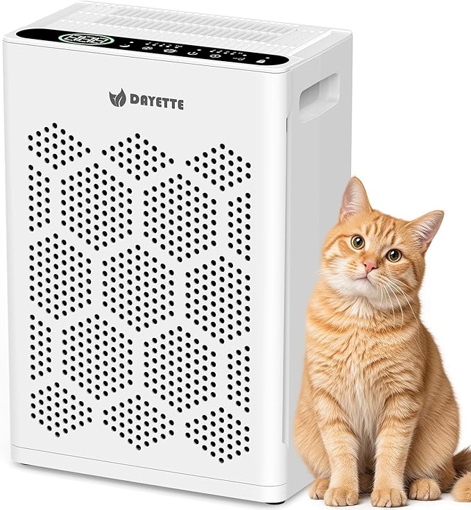 DAYETTE Air Purifiers for Home Large Room Up to 1800 Ft² with HEPA 14 Filter, Pet Air Purifier with Washable Prefilter for Bedroom with Fragrance, Air Cleaner for Smoke Dust Pets Hair Odor, WhiteBlack