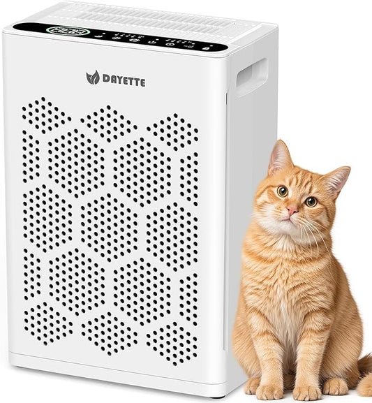 DAYETTE Air Purifiers for Home Large Room Up to 1800 Ft² with HEPA 14 Filter, Pet Air Purifier with Washable Prefilter for Bedroom with Fragrance, Air Cleaner for Smoke Dust Pets Hair Odor, WhiteBlack