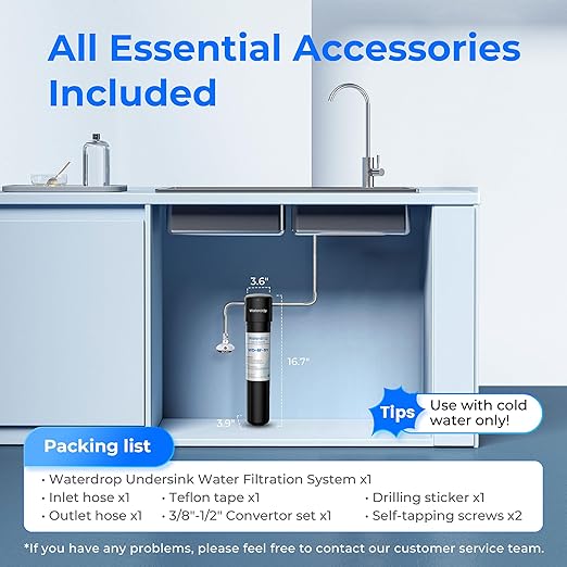 Waterdrop UA-5Y 5-Year Under Sink Water Filter System, Ultra Long Life, Reduces Lead, Chlorine, Bad Taste & Odor, Water Filter for Sink Faucet Connects Directly to Your Faucet