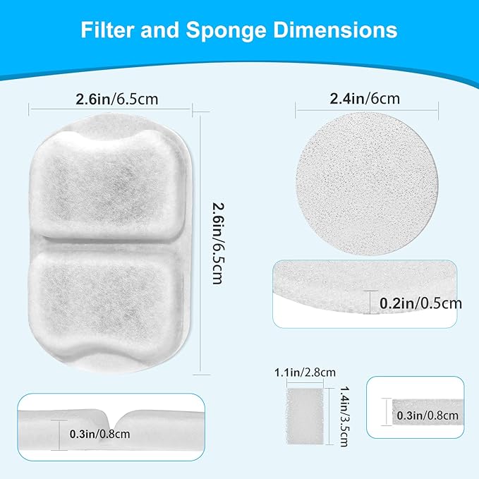 16 Packs Dog Water Filter Replacement, Cat Water Fountain Filter Compatible with oneisall 7L/230oz/1.8G Stainless Steel Dog Water Fountain
