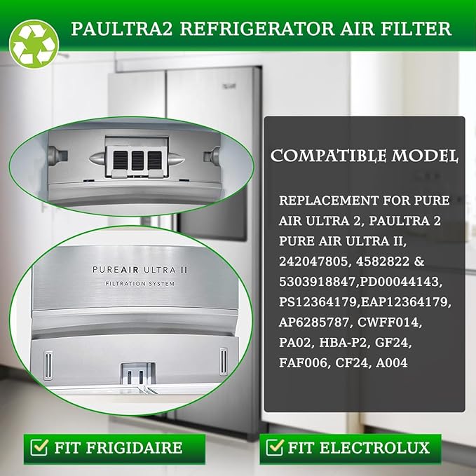 PWF-1 FPPWFU01Refrigerator Water Filter & PureAir Ultra II PAULTRA2 Air Filter Combo, Compatible with Frigidaire FRIGCOMBO13, FRSS26L3AF, FRSS2333AS, FRSC2333AS, FRSS2323AB, (1+1- Combo)