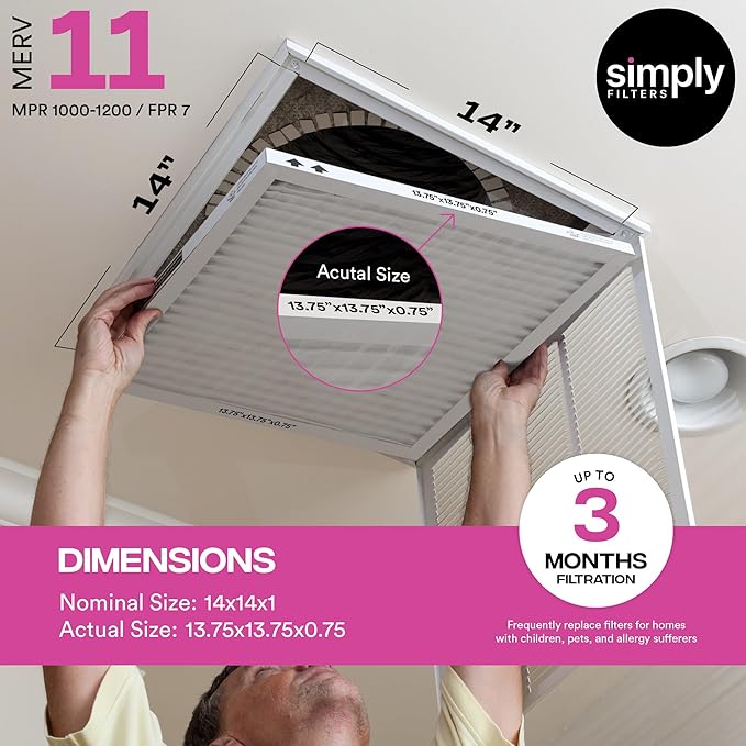 Simply 14x14x1 Air Filter, Merv 11, MPR 1000, 4 Pack, Furnace Air Filter for HVAC (Actual Size: 13.75"x13.75"x0.75") DUST, Pet, & Allergy Control